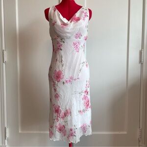 SOLD - Studio Y White Crinkled Floral Mesh Midi Dress